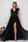 Black dress occasional long cloche from tulle with glitter details with crystal embellished details 1 - StarShinerS.com