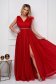 Red dress occasional long cloche from tulle with glitter details with crystal embellished details 1 - StarShinerS.com