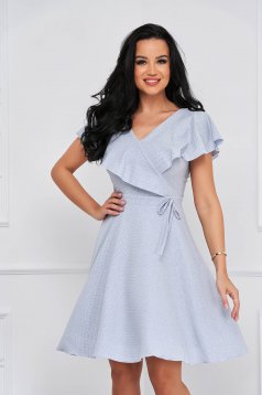 Light Blue Crepe Knee-Length A-Line Dress with Glitter Applications - StarShinerS