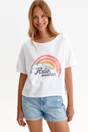 Easy T-shirts, White t-shirt casual loose fit cotton abstract - StarShinerS.com