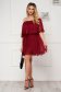 Short cherry-colored dress made of thin material in a flared style with bare shoulders - Artista 4 - StarShinerS.com