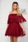 Short cherry-colored dress made of thin material in a flared style with bare shoulders - Artista 1 - StarShinerS.com
