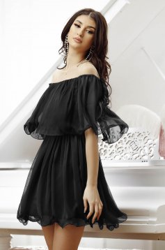 Black dress short cut cloche off-shoulder thin fabric