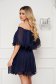 Dark blue dress short cut cloche off-shoulder thin fabric 2 - StarShinerS.com