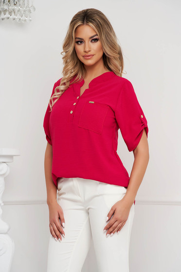 Office Blouses, Lightred women`s blouse office loose fit from veil fabric wrinkled texture - StarShinerS.com