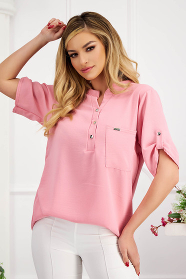 Casual Blouses, Pink women`s blouse loose fit from veil fabric wrinkled texture - StarShinerS.com