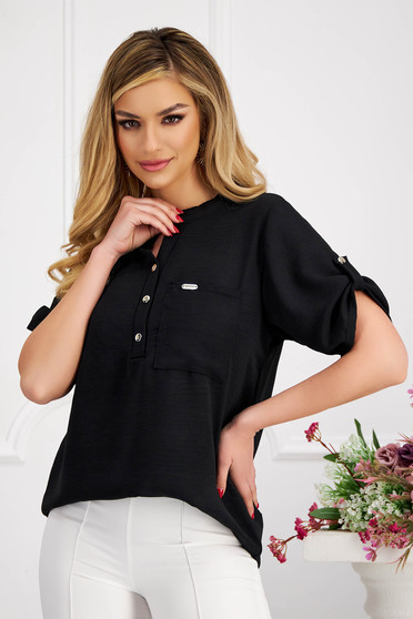 Blouses, Black women`s blouse loose fit from veil fabric wrinkled texture - StarShinerS.com