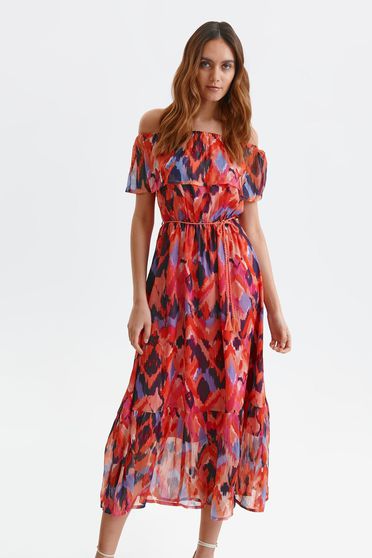 Online Dresses, Dress midi cloche with elastic waist from veil fabric abstract - StarShinerS.com