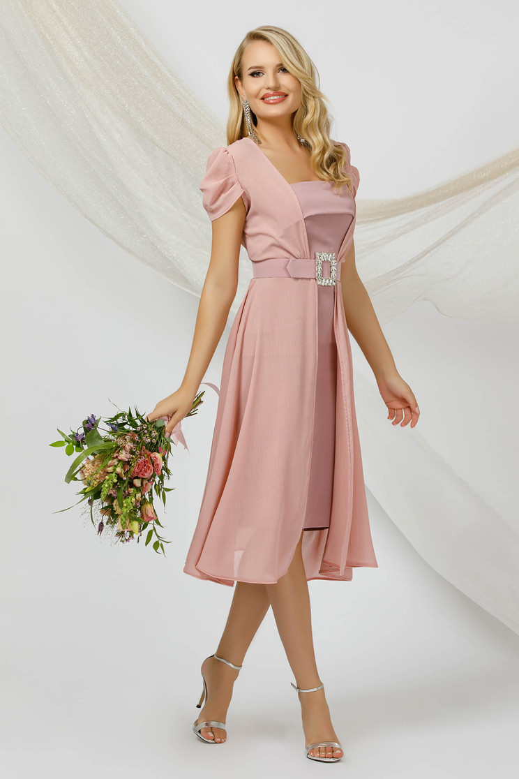 Lightpink lady set voile overlay accessorized with belt cloth