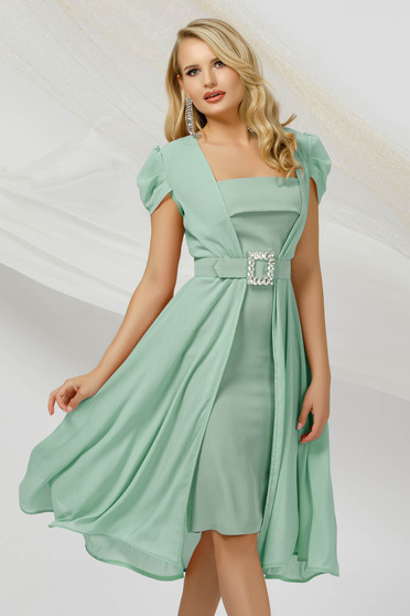 Compleuri Dama, Compleu elegant PrettyGirl mint cu rochie si suprapunere cu voal - StarShinerS.ro