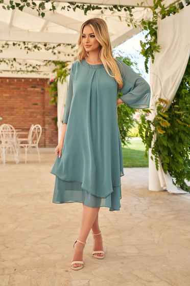 Green dress elegant midi loose fit from veil fabric strass