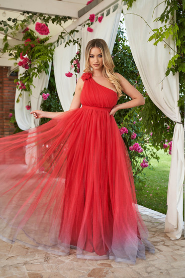 Lightred dress occasional long cloche from tulle with push-up cups