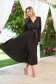 Black dress pleated from satin midi cloche with elastic waist accessorized with tied waistband 3 - StarShinerS.com