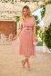 Pink dress midi cloche elastic cloth pleated accessorized with tied waistband 2 - StarShinerS.com