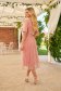 Pink dress midi cloche elastic cloth pleated accessorized with tied waistband 3 - StarShinerS.com