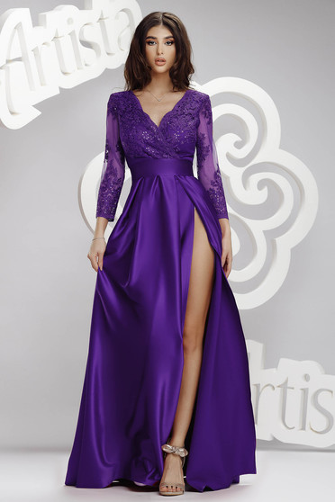 Lace dresses, Purple dress cloche occasional long laced taffeta - StarShinerS.com