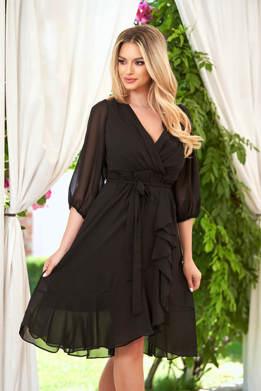 Black dress elegant short cut cloche from veil fabric with ruffle details