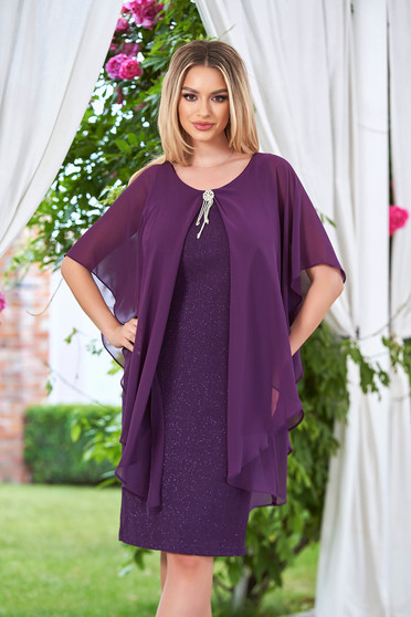 Purple dress elegant midi pencil lycra from veil fabric with glitter details