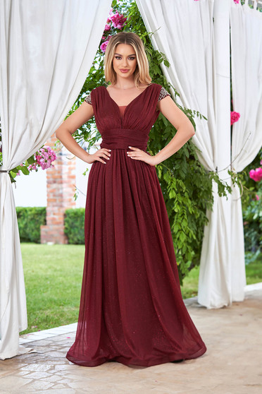 Tulle dresses, Burgundy dress long cloche from tulle with pearls with glitter details - StarShinerS.com
