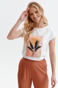 White t-shirt loose fit cotton with floral print