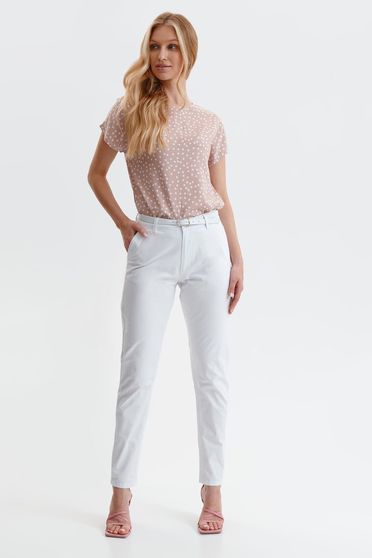 Pantaloni Dama , Pantaloni Top Secret albi casual conici cu talie normala si buzunare laterale - StarShinerS.ro