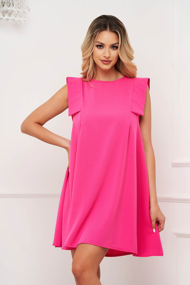 Rózsaszín ruhák, Pink rövid bő szabású ruha vékony anyagból kerekített dekoltázssal - StarShiner.hu