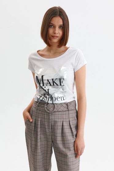 Blouses & Shirts, White t-shirt casual loose fit cotton with print details - StarShinerS.com