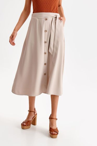 Midi skirts, Cream skirt thin fabric midi cloche with elastic waist lateral pockets - StarShinerS.com