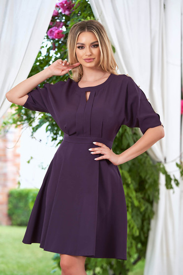 Purple dresses, Midi cloche elastic cloth purple dress lateral pockets - StarShinerS.com