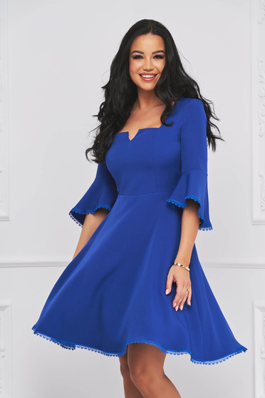 Online Dresses, Blue dress cloche elastic cloth with ruffled sleeves - StarShinerS - StarShinerS.com