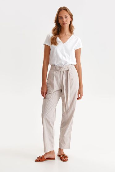 Trousers, Cream trousers with easy cut with stripes cotton - StarShinerS.com