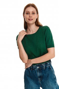 Green sweater knitted short sleeves loose fit