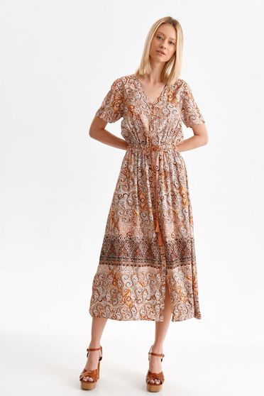 Online Dresses, Brown dress cloche midi light material short sleeves - StarShinerS.com