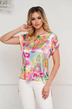 StarShinerS women`s blouse from satin asymmetrical loose fit with floral print