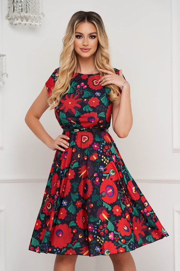 Rochii online clos cu elastic in talie, lycra, Rochie din lycra midi in clos cu elastic in talie cu imprimeu floral - StarShinerS - StarShinerS.ro