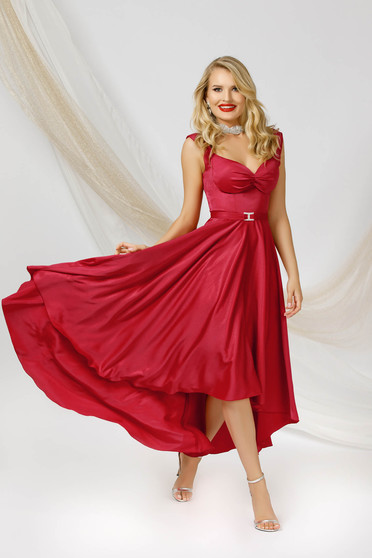 Red dress from satin with glitter details cloche asymmetrical