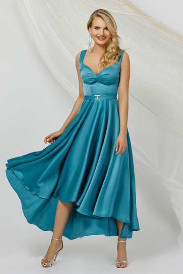 Blue dresses, Turquoise dress from satin with glitter details cloche asymmetrical - StarShinerS.com