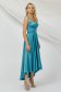 Turquoise dress from satin with glitter details cloche asymmetrical 3 - StarShinerS.com
