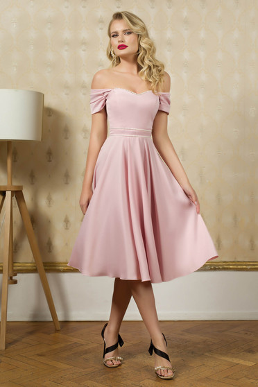 Fabric dresses, Lightpink dress elegant slightly elastic fabric with pearls - StarShinerS.com