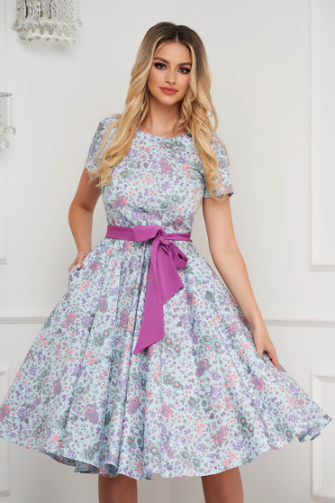 Dress cotton with floral print cloche midi