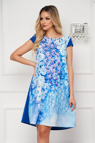 Kék ruhák, StarShinerS virágmintás bő szabású krepp ruha - StarShiner.hu