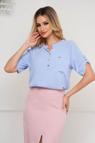 Casual Blouses, Aqua women`s blouse loose fit from veil fabric wrinkled texture - StarShinerS.com