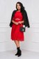 Pleated red voile midi dress in skater style, accessorized with embroidered belt made in our own workshops - StarShinerS 3 - StarShinerS.com