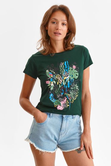 Blouses & Shirts, Green t-shirt cotton loose fit abstract - StarShinerS.com