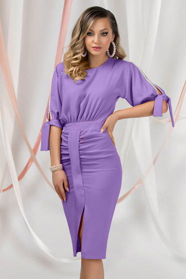 Online Dresses, Purple dress elastic cloth midi pencil frontal slit - StarShinerS.com