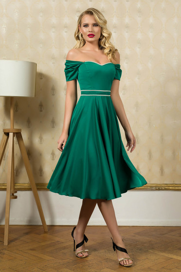 Online Dresses, Green dress cloth cloche naked shoulders with pearls - StarShinerS.com