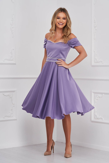 Purple dresses, Lila dress cloche naked shoulders with pearls taffeta - StarShinerS.com