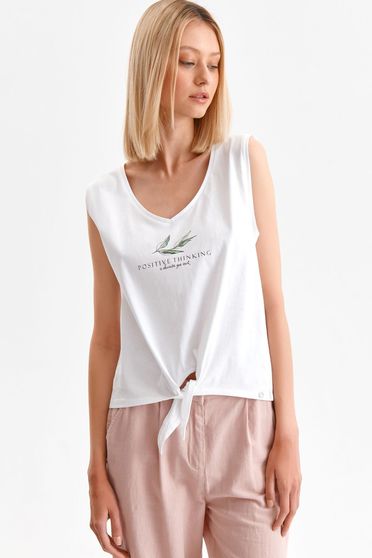 Top Shirts, White top shirt cotton loose fit with v-neckline - StarShinerS.com