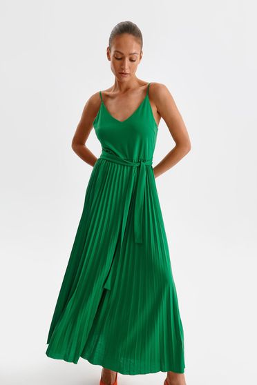 Maxi dresses, Green dress pleated thin fabric midi cloche - StarShinerS.com