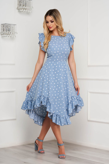 Polka dot dresses, - StarShinerS dress midi cloche with ruffle details asymmetrical georgette - StarShinerS.com